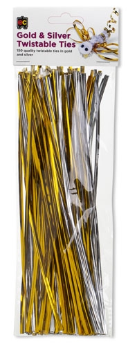 Metallic Twist Ties 25cm Gold & Silver Pk150 EC